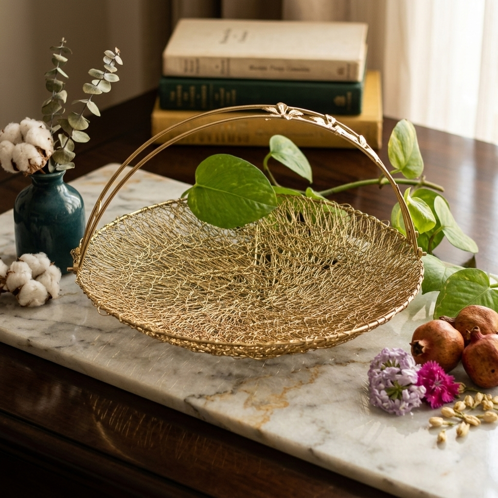 Elegant Brass Mesh Basket