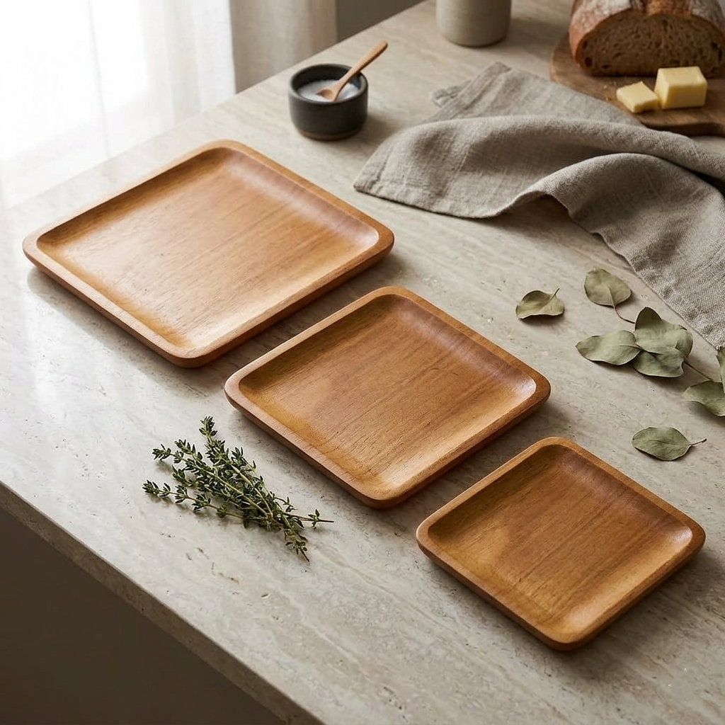 Acacia Wooden Square Tray (Set of 3)