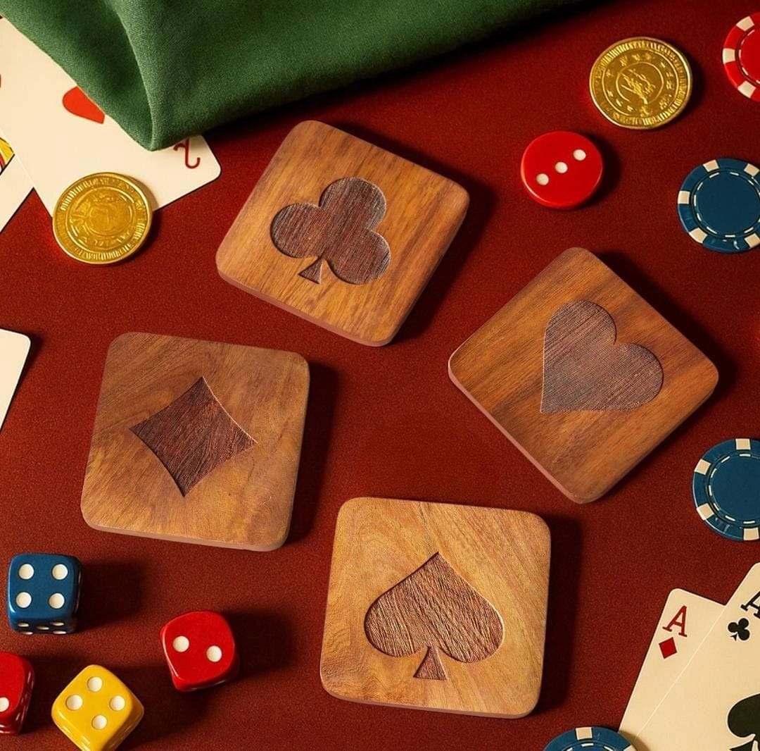 Wooden Poker Coaster Set