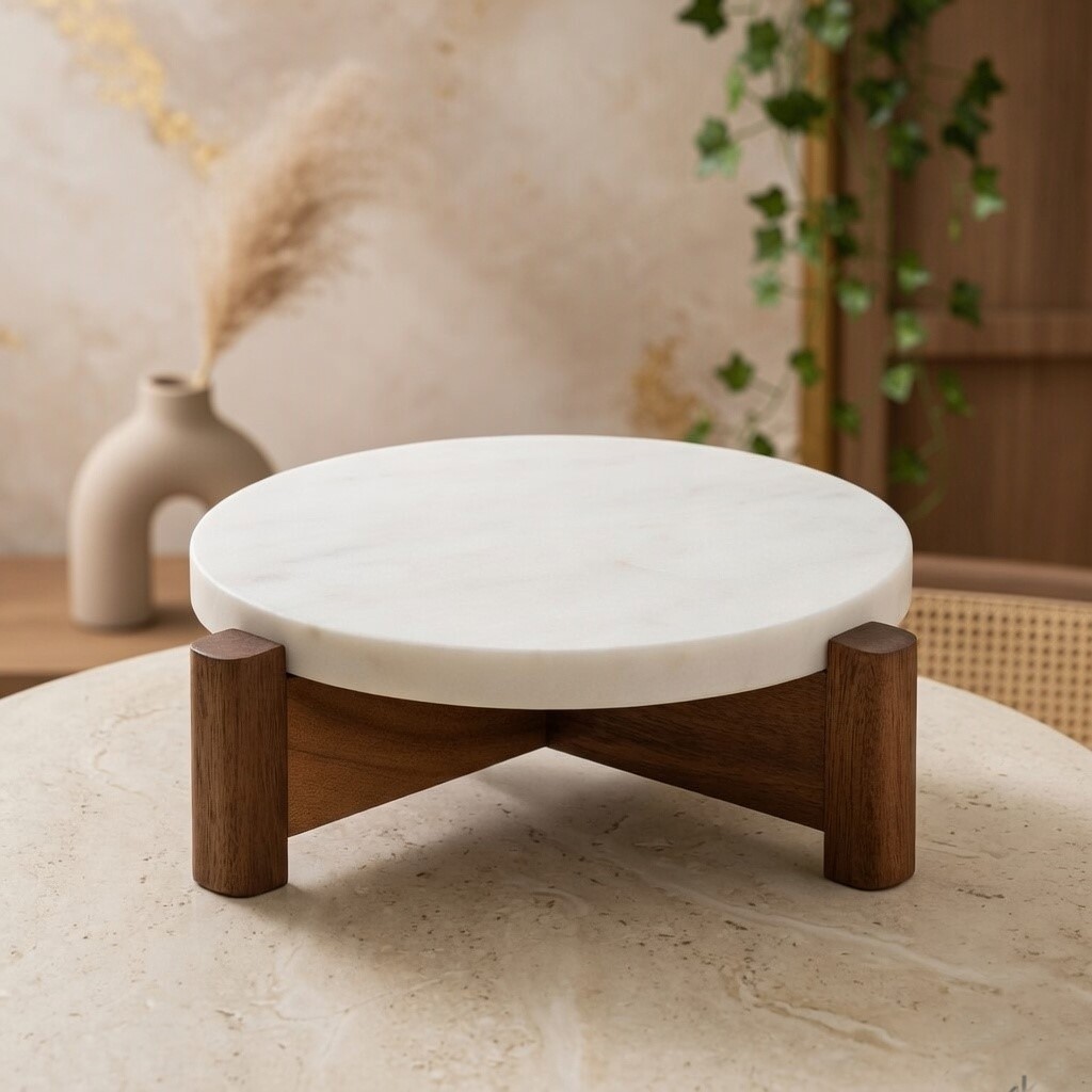 Marble and Wood Cake Stand