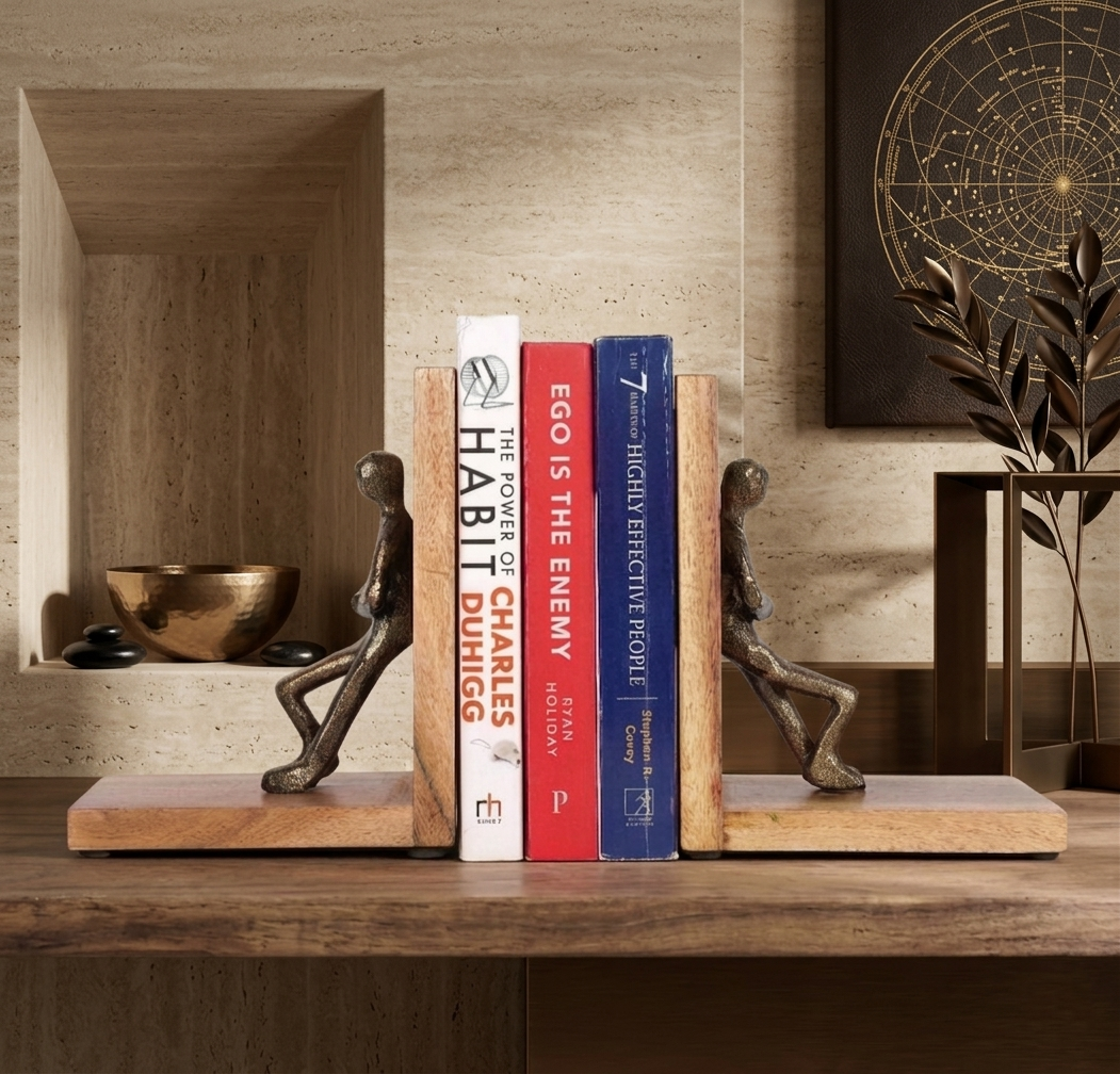 Bookends Wall Stand men Stylish Metal And Wood