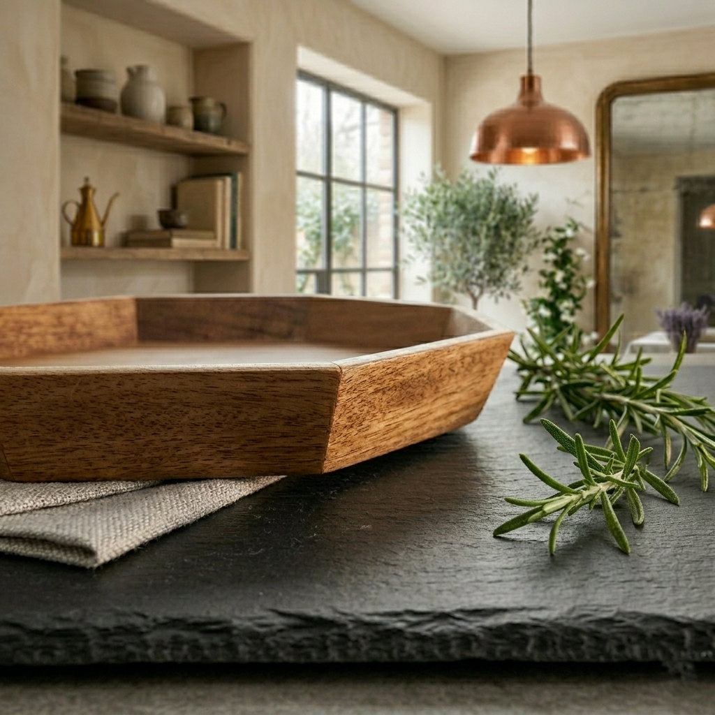 Octagonal Wooden Serving Tray Set