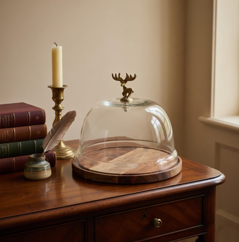 Wooden Cake Stand With Glass Dome