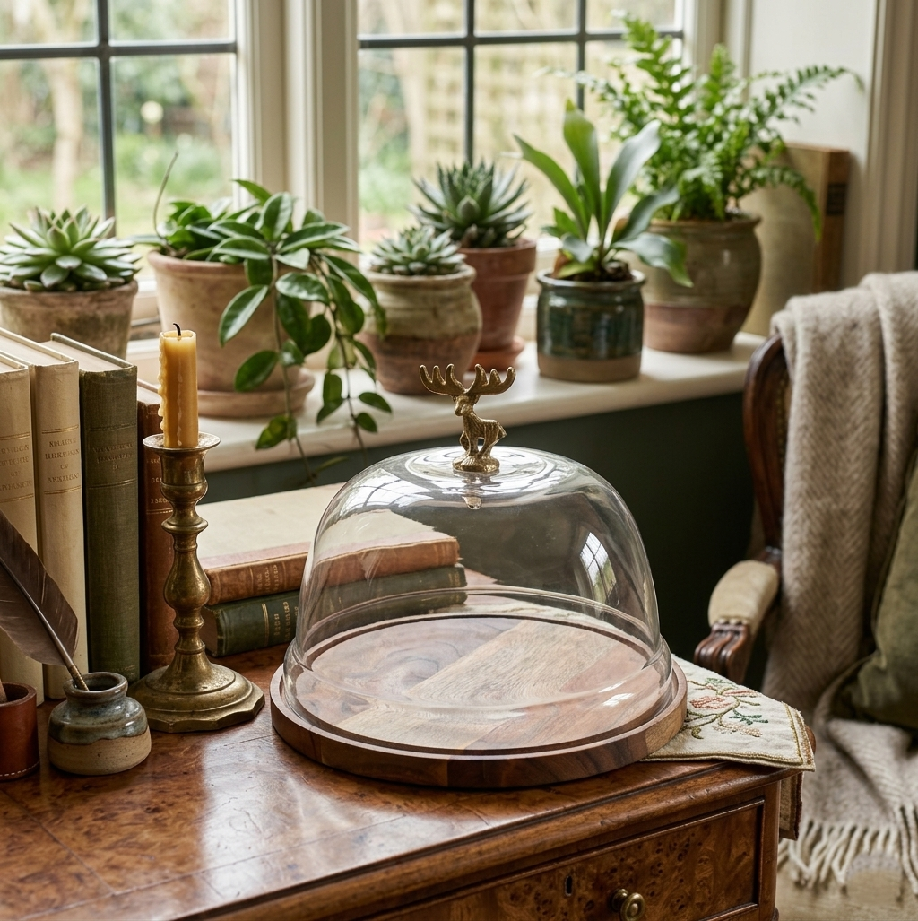 Wooden Cake Stand With Glass Dome