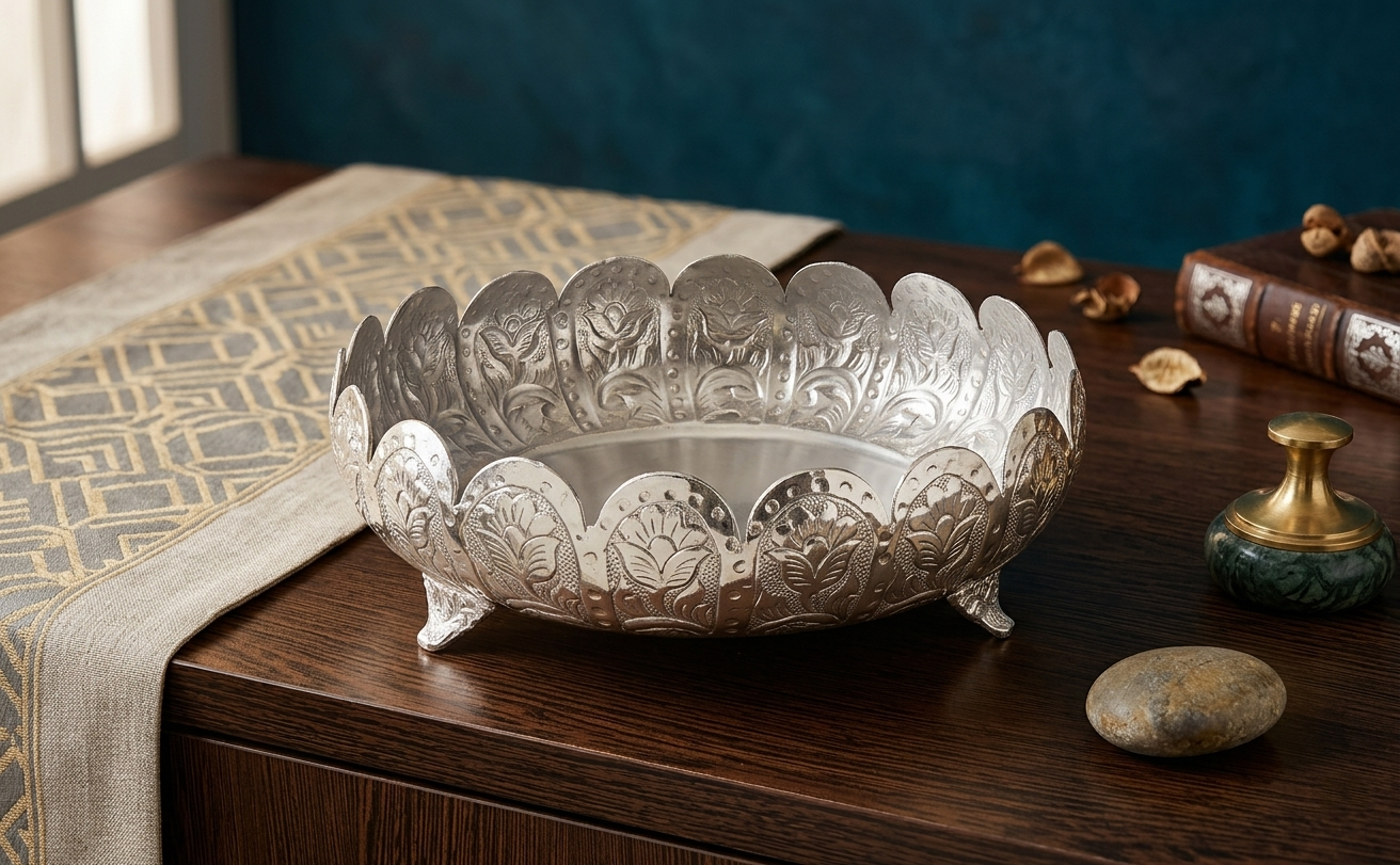 Embossed Silver-Plated Decorative Bowl