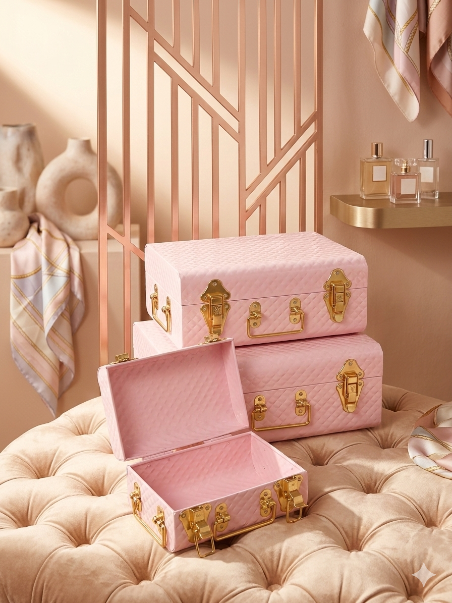 Pink Quilted Storage Box Set