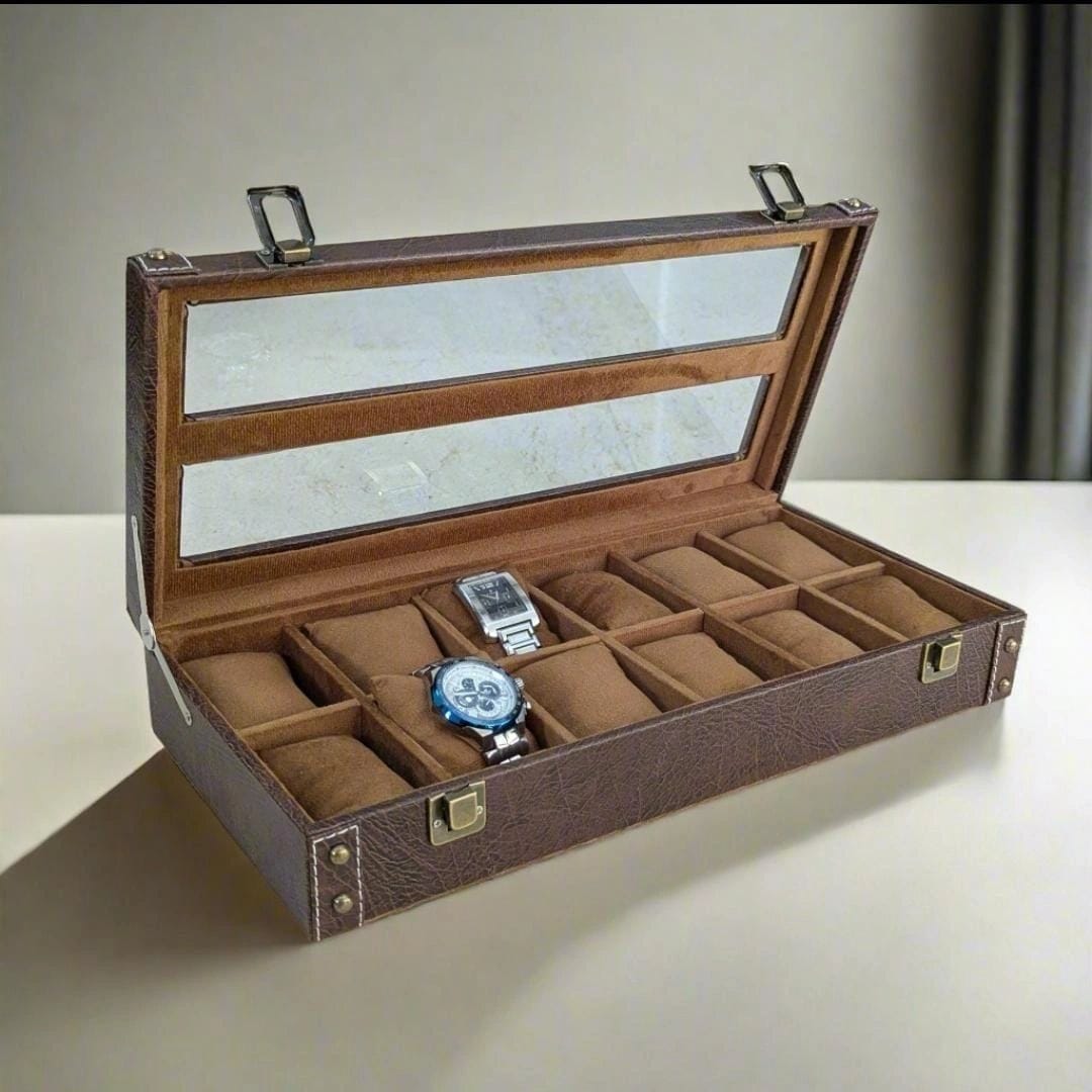 Faux Leather Watch Organizer Box (12 Slots)