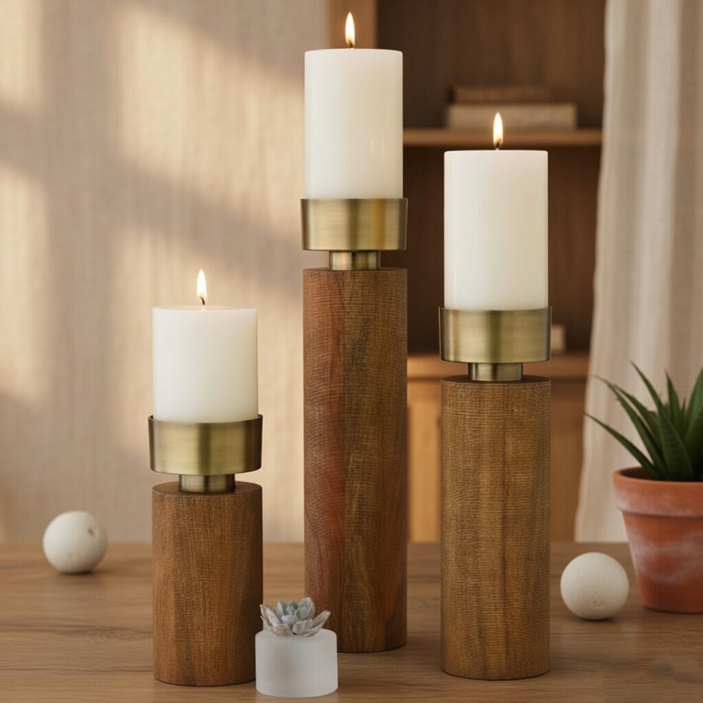 Wooden Candle Holder Set