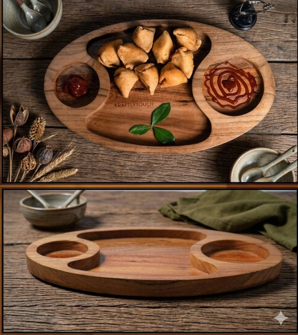 Chip and Dip Wooden Serving Platter