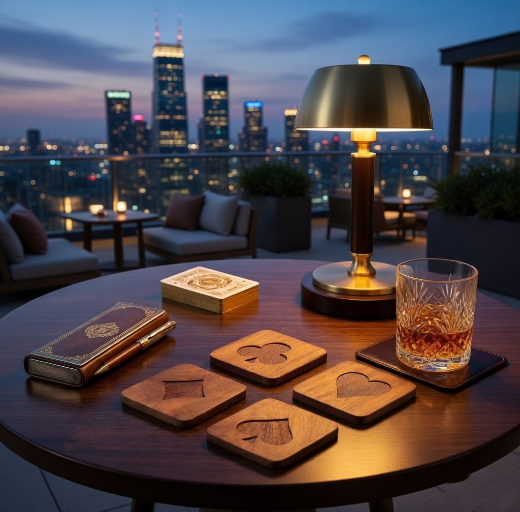 Wooden Poker Coaster Set