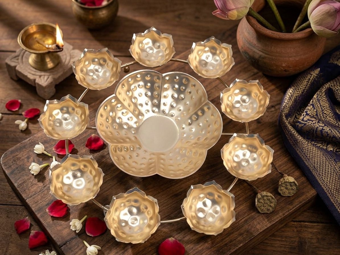 Golden Urli bowl 9 candle Holder in 1