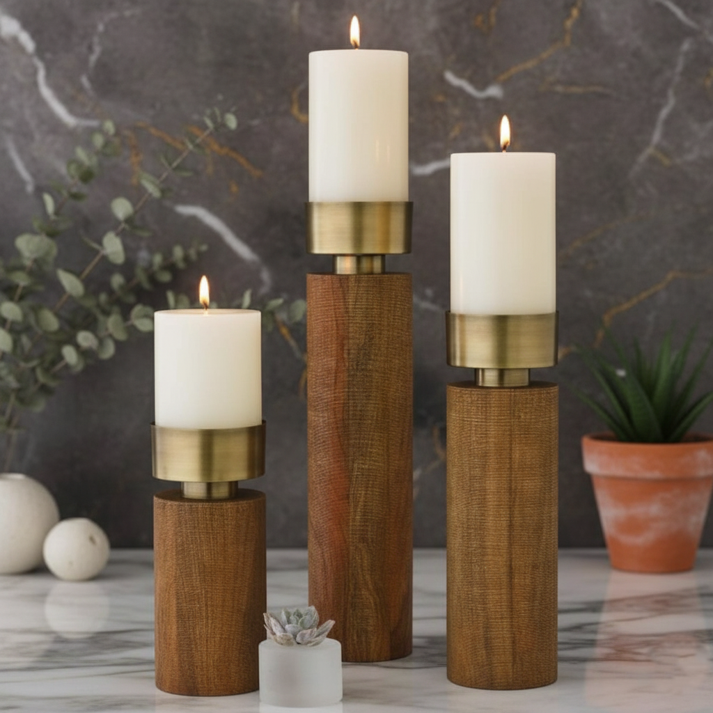 Wooden Candle Holder Set