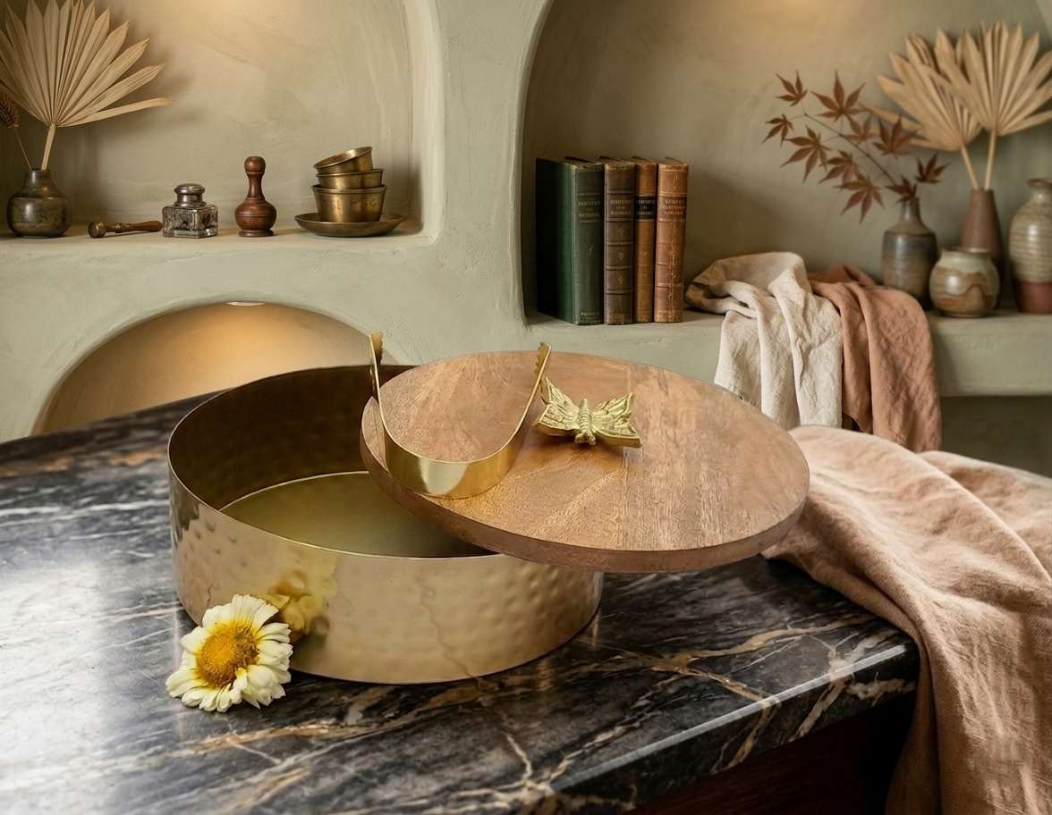 Brass & Wood Decorative Container
