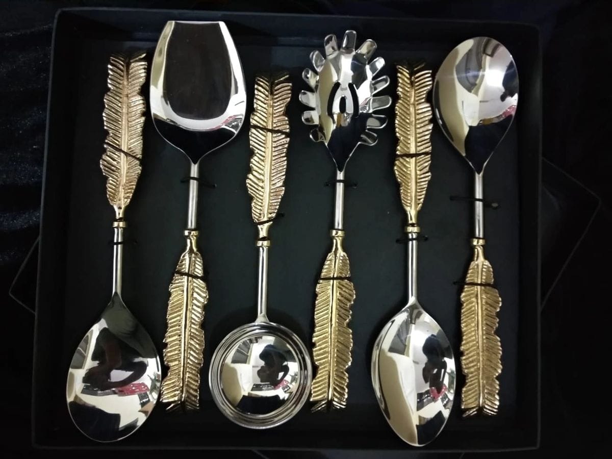 Luxury Gold Feather Handle Serving Spoon Set