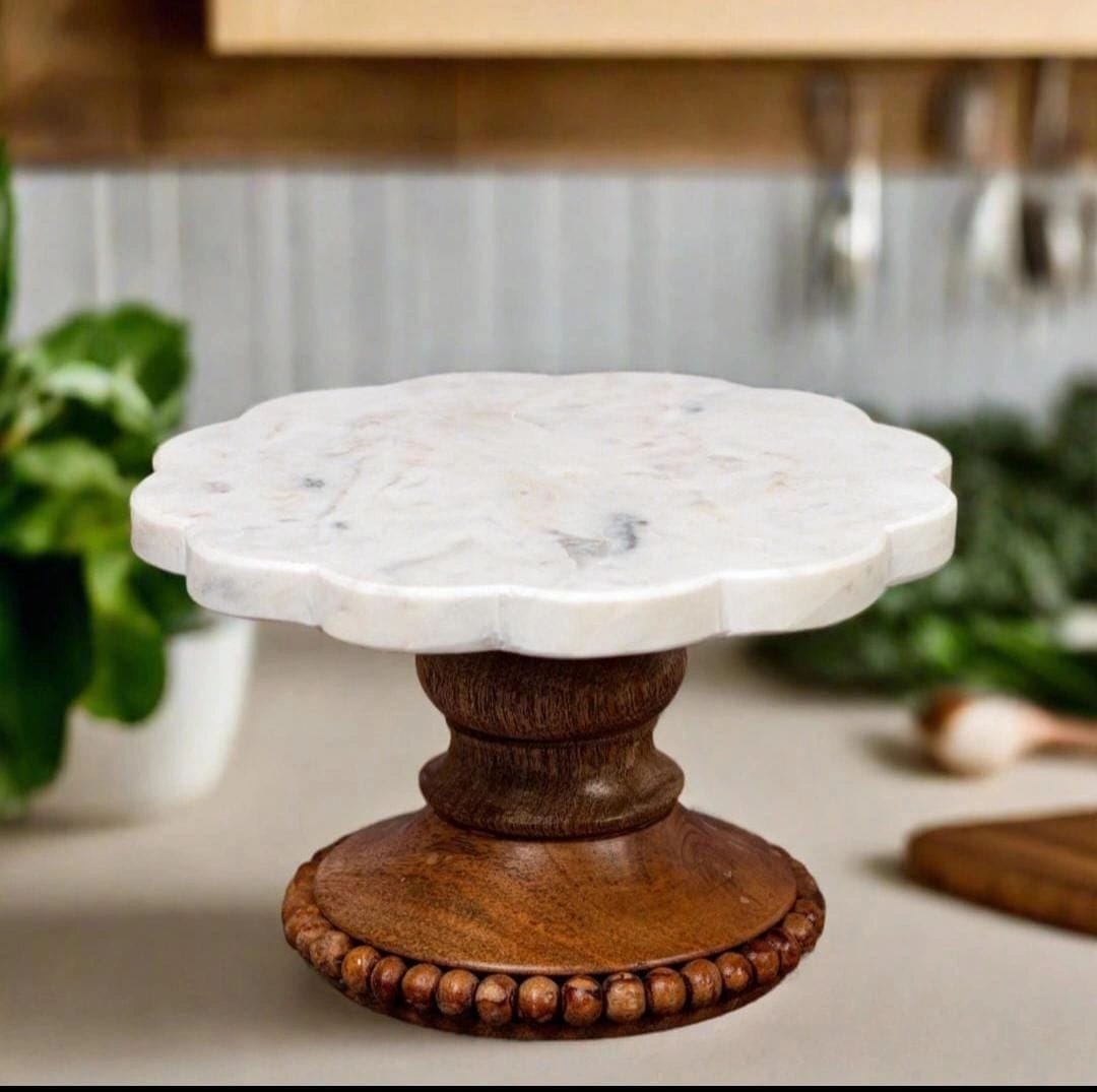 Marble and Wood Cake Stand