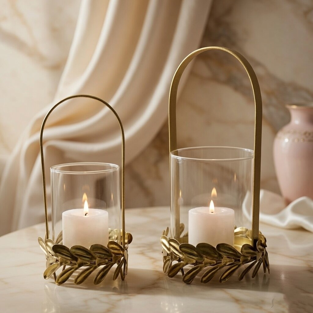 Gold Leaf Candle Lantern Set