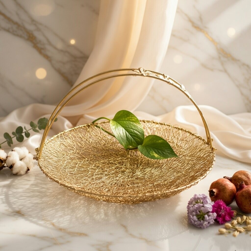Elegant Brass Mesh Basket