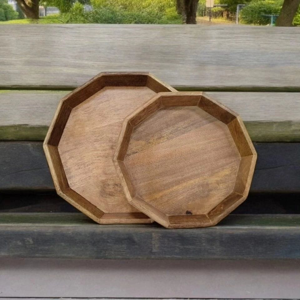 Octagonal Wooden Serving Tray Set
