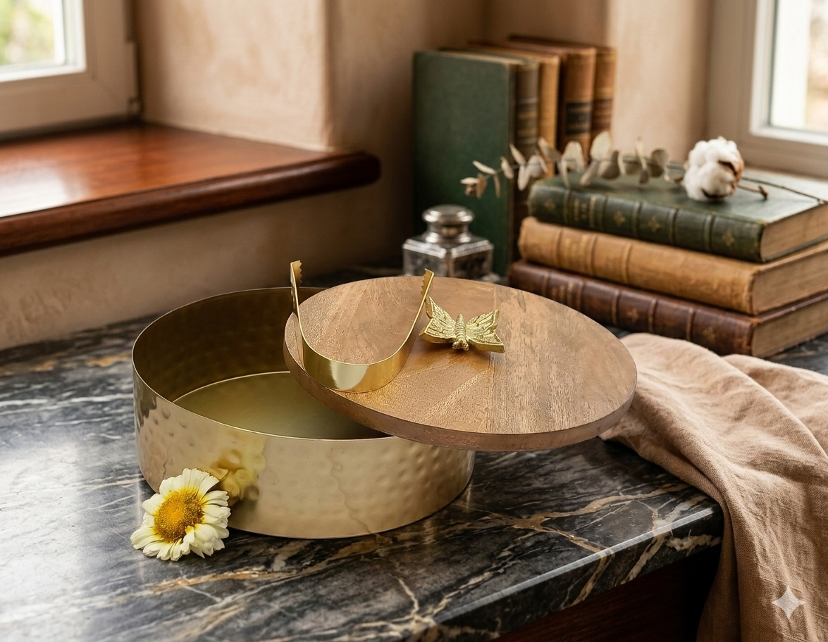 Brass & Wood Decorative Container