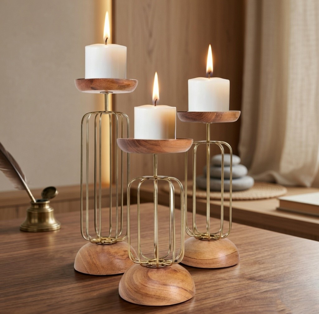 Luxury Wooden Candle Holder (Set of 3)
