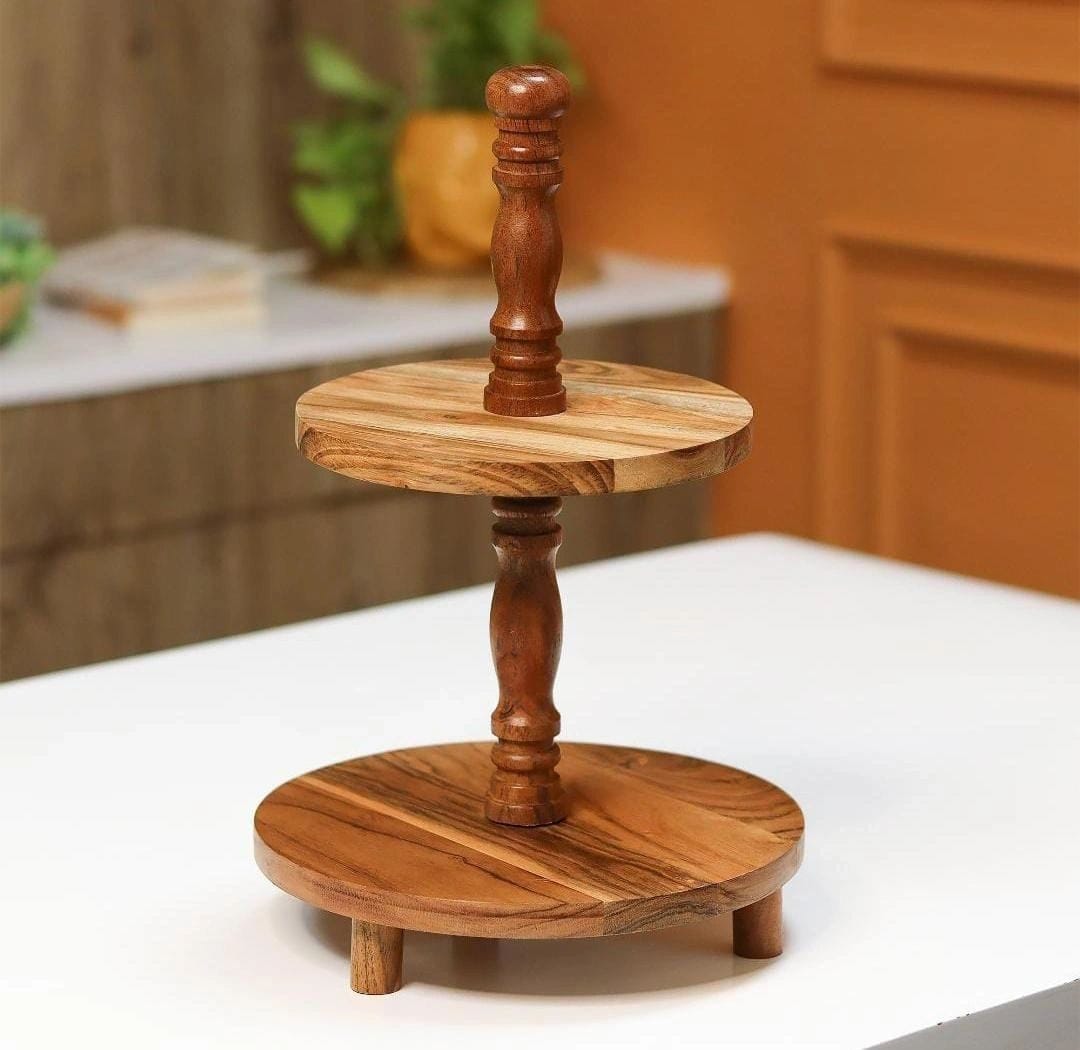2 Tier Acacia Wood Cake Stand