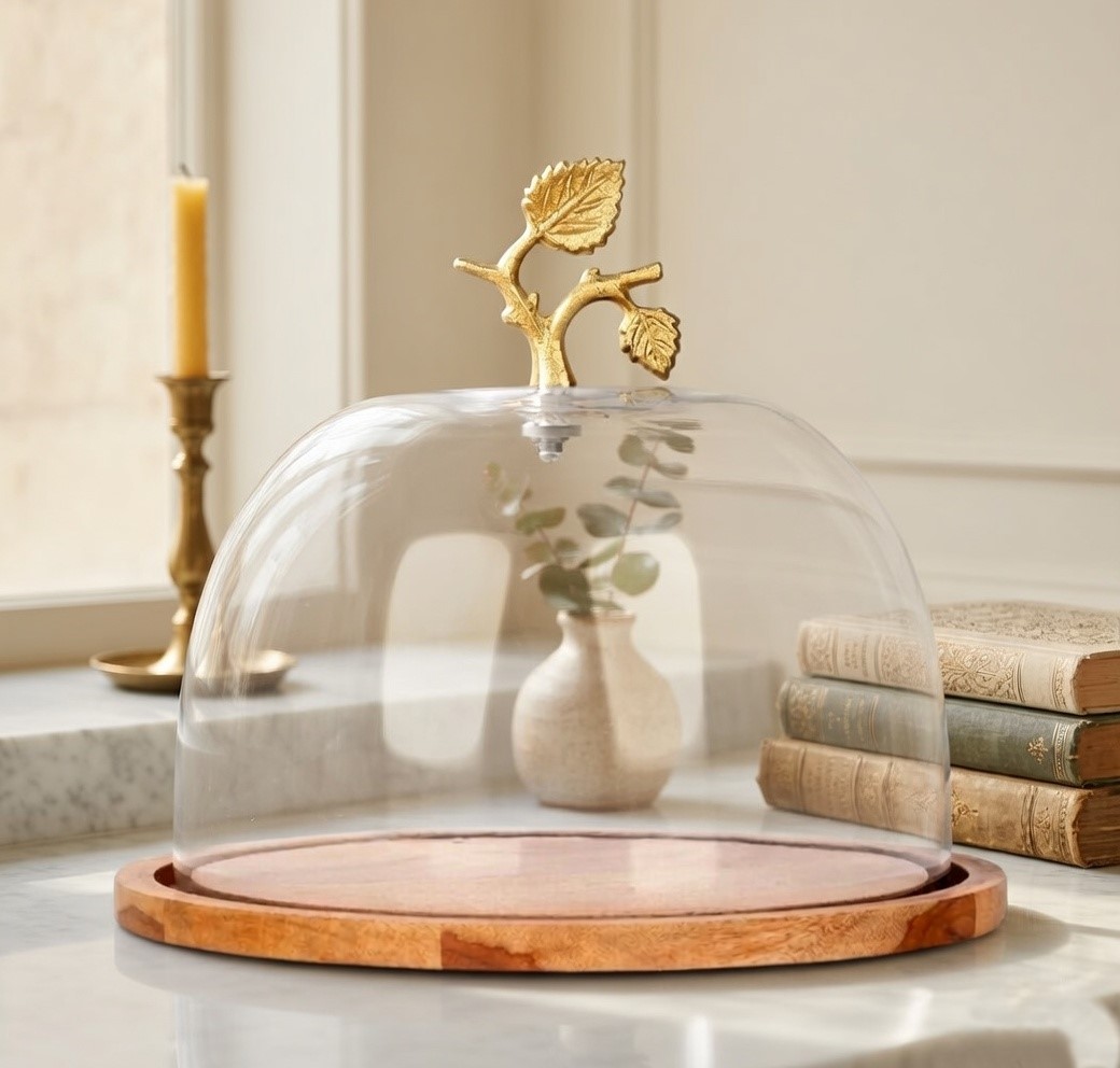 Glass Cloche with Wooden Base