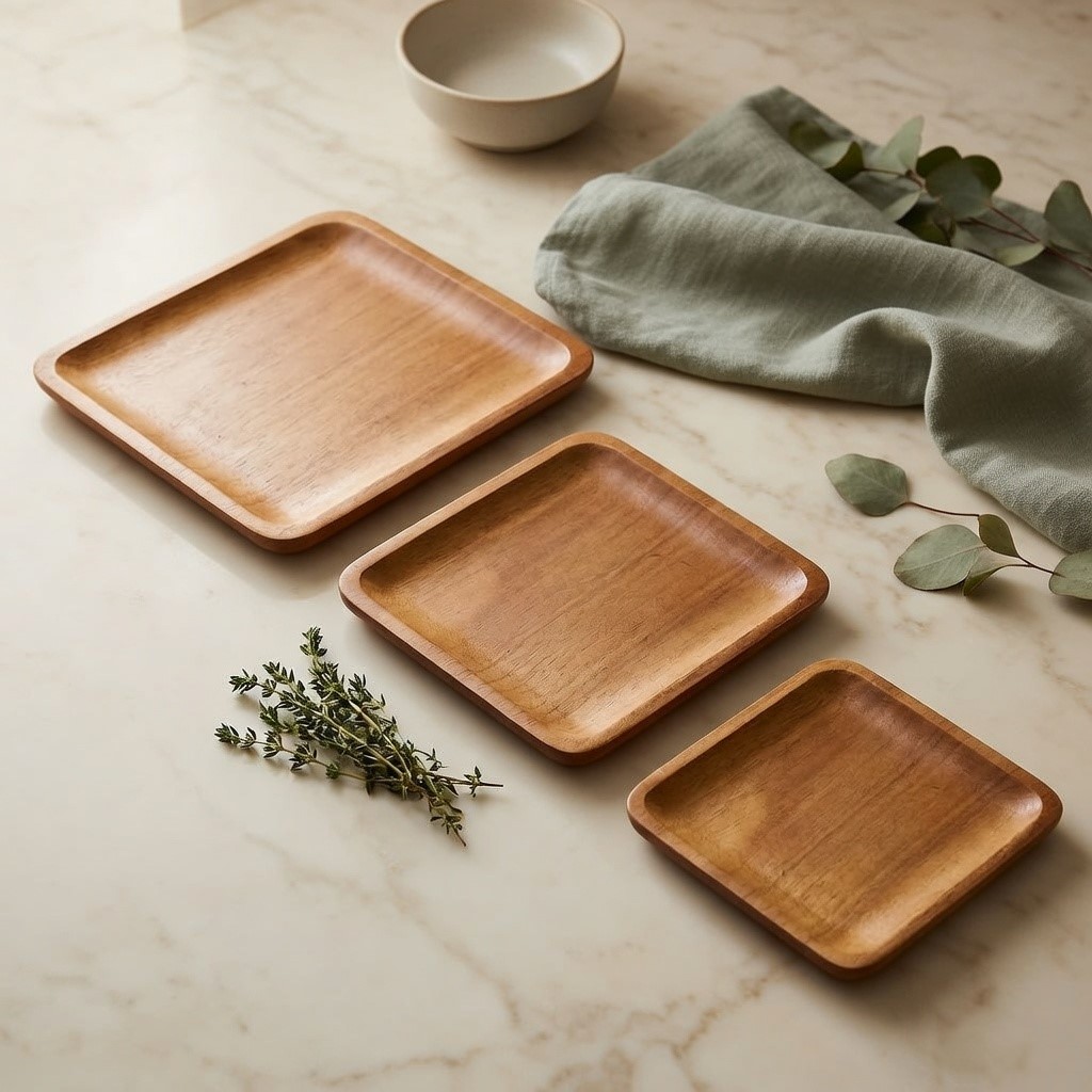 Acacia Wooden Square Tray (Set of 3)