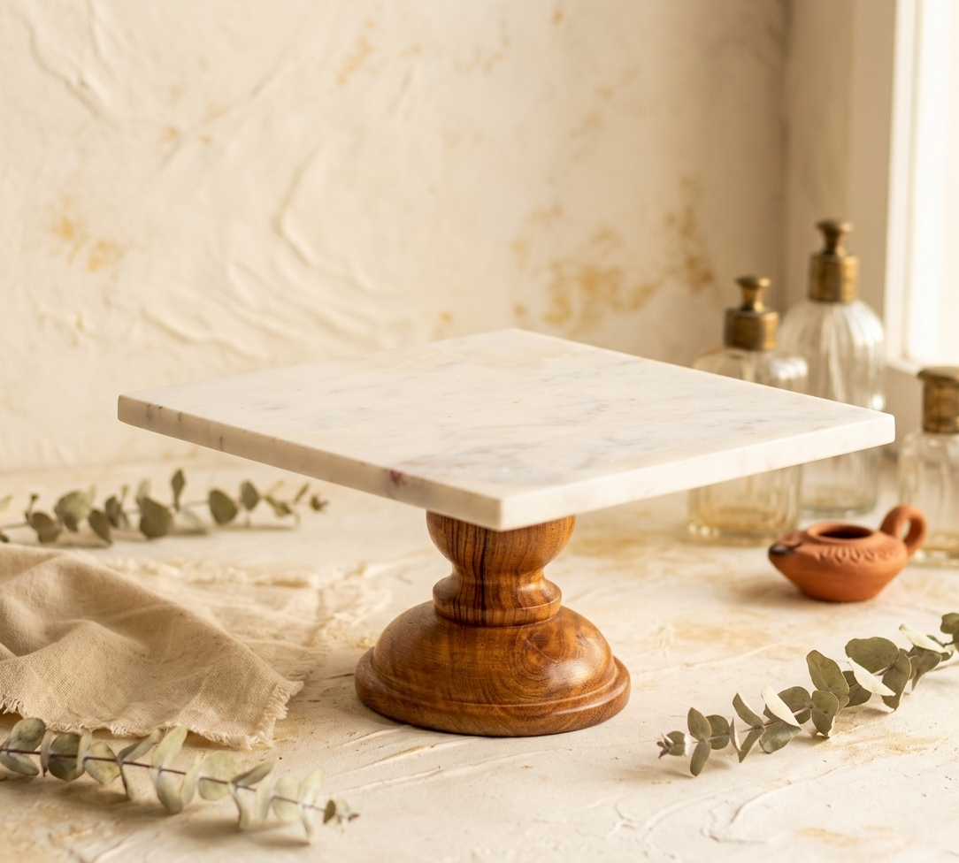 Marble & Wood Cake Stand