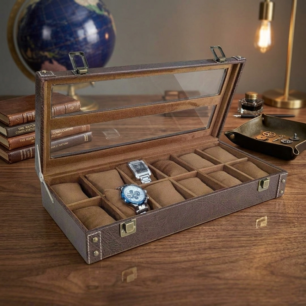 Faux Leather Watch Organizer Box (12 Slots)