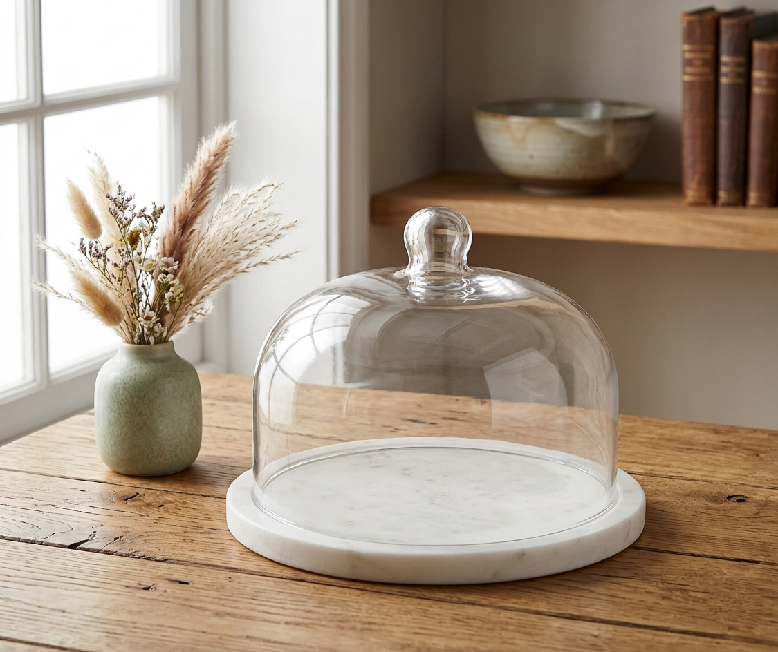 Glass Cake Dome with Marble Base