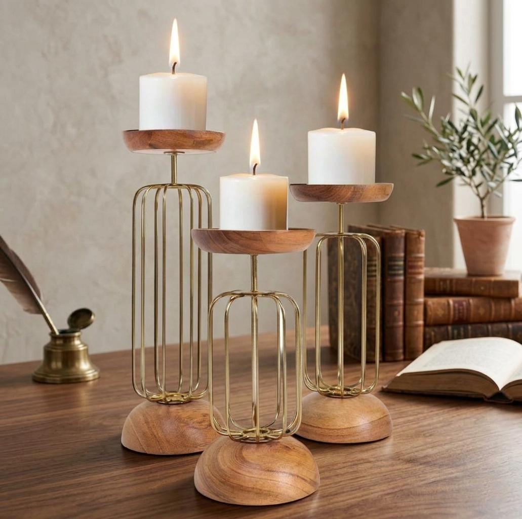 Luxury Wooden Candle Holder (Set of 3)