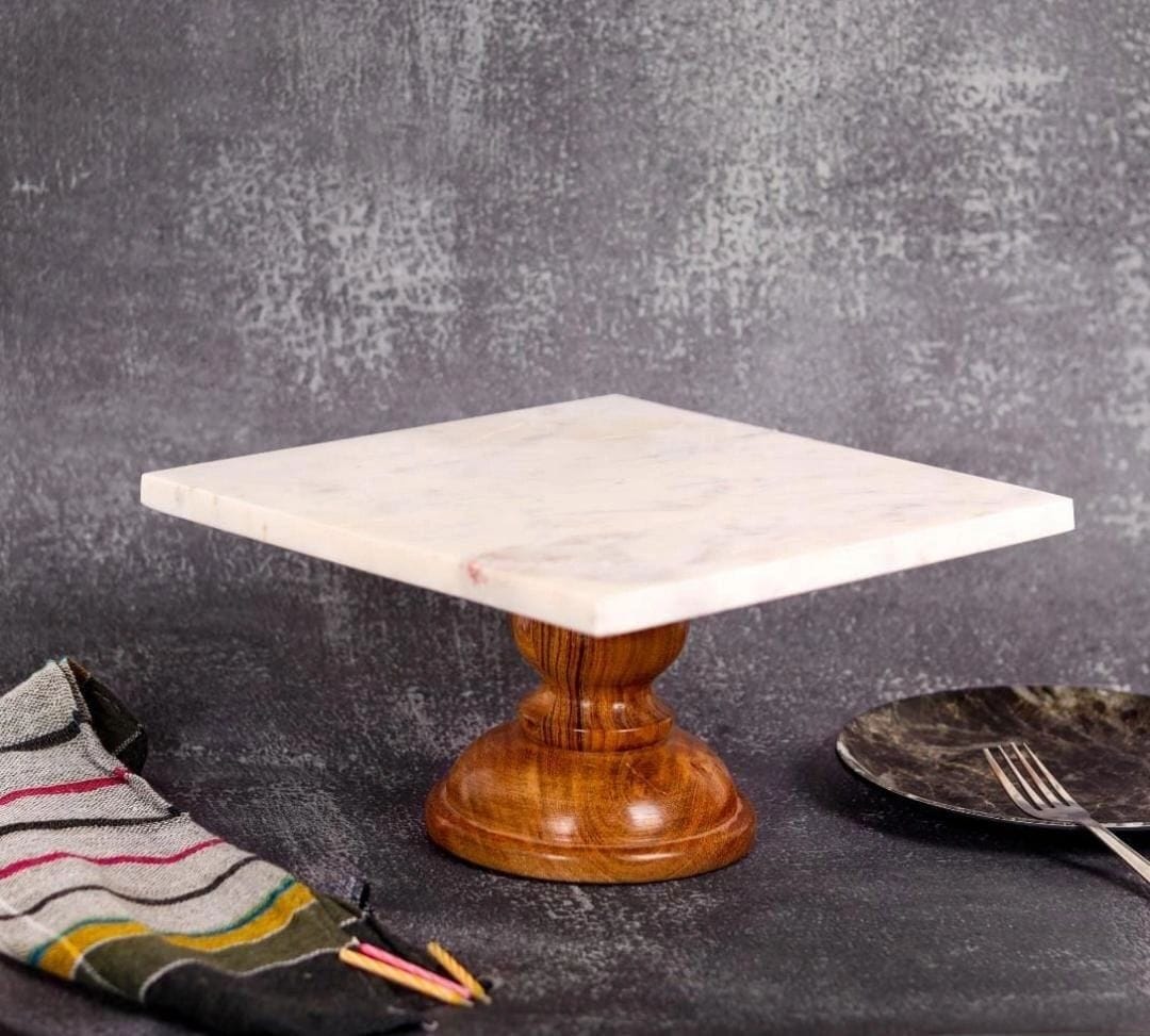 Marble & Wood Cake Stand