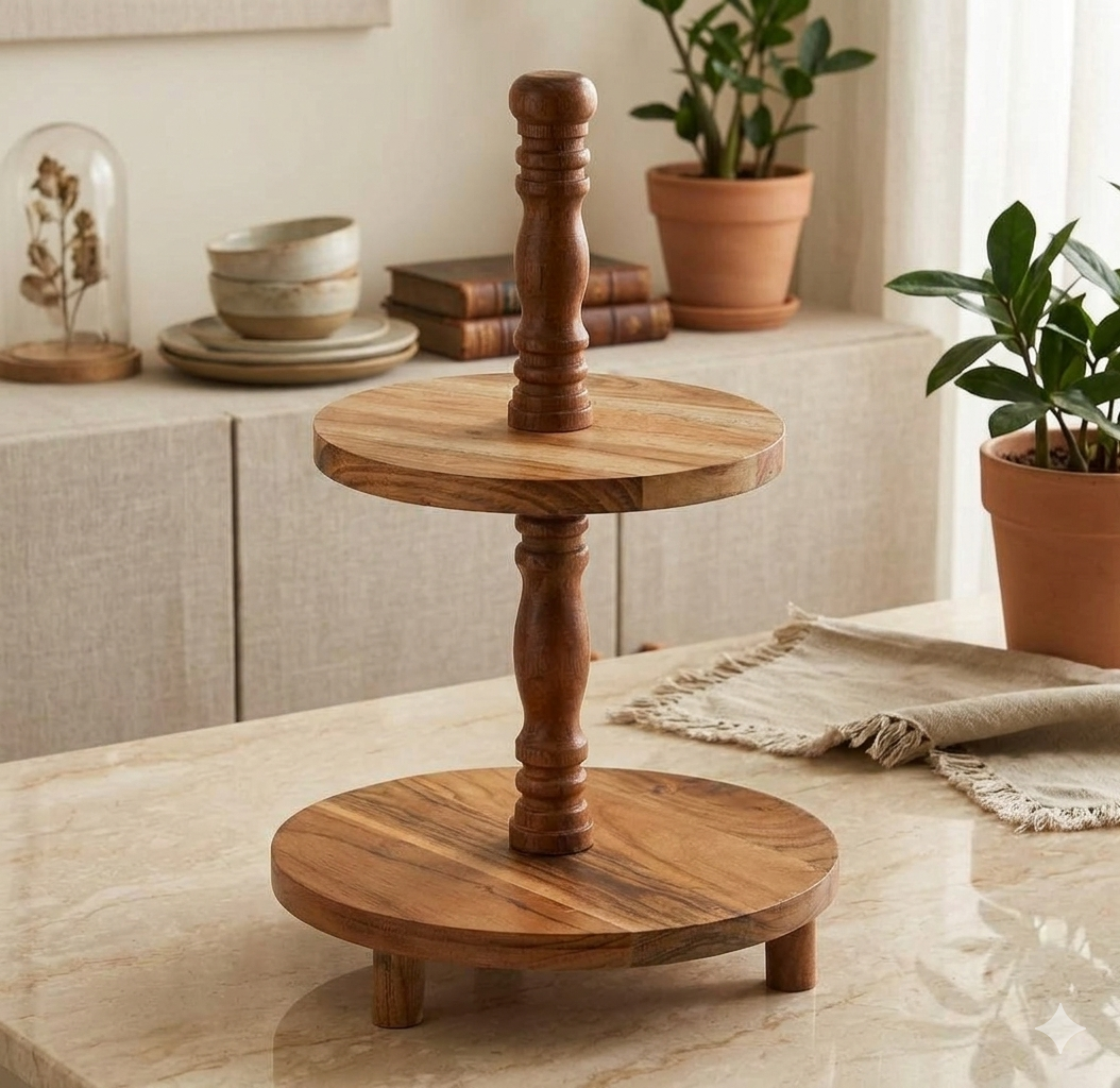2 Tier Acacia Wood Cake Stand