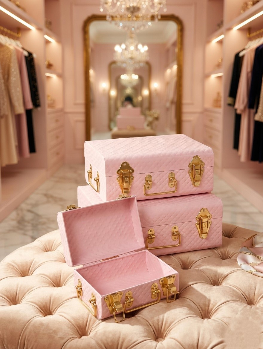Pink Quilted Storage Box Set
