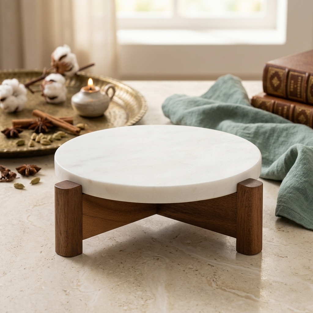 Marble and Wood Cake Stand