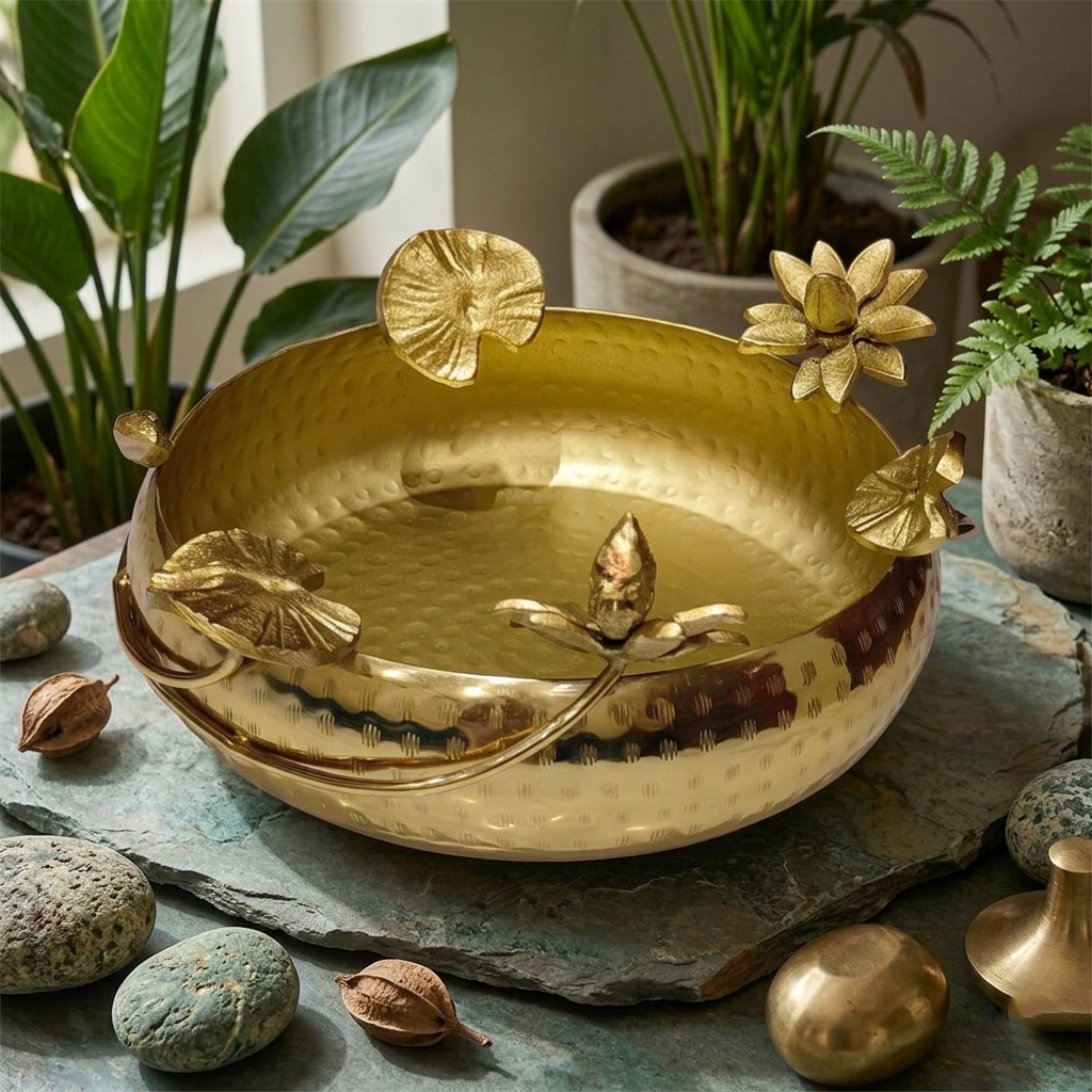 Lotus Decorative Brass Urli Bowl