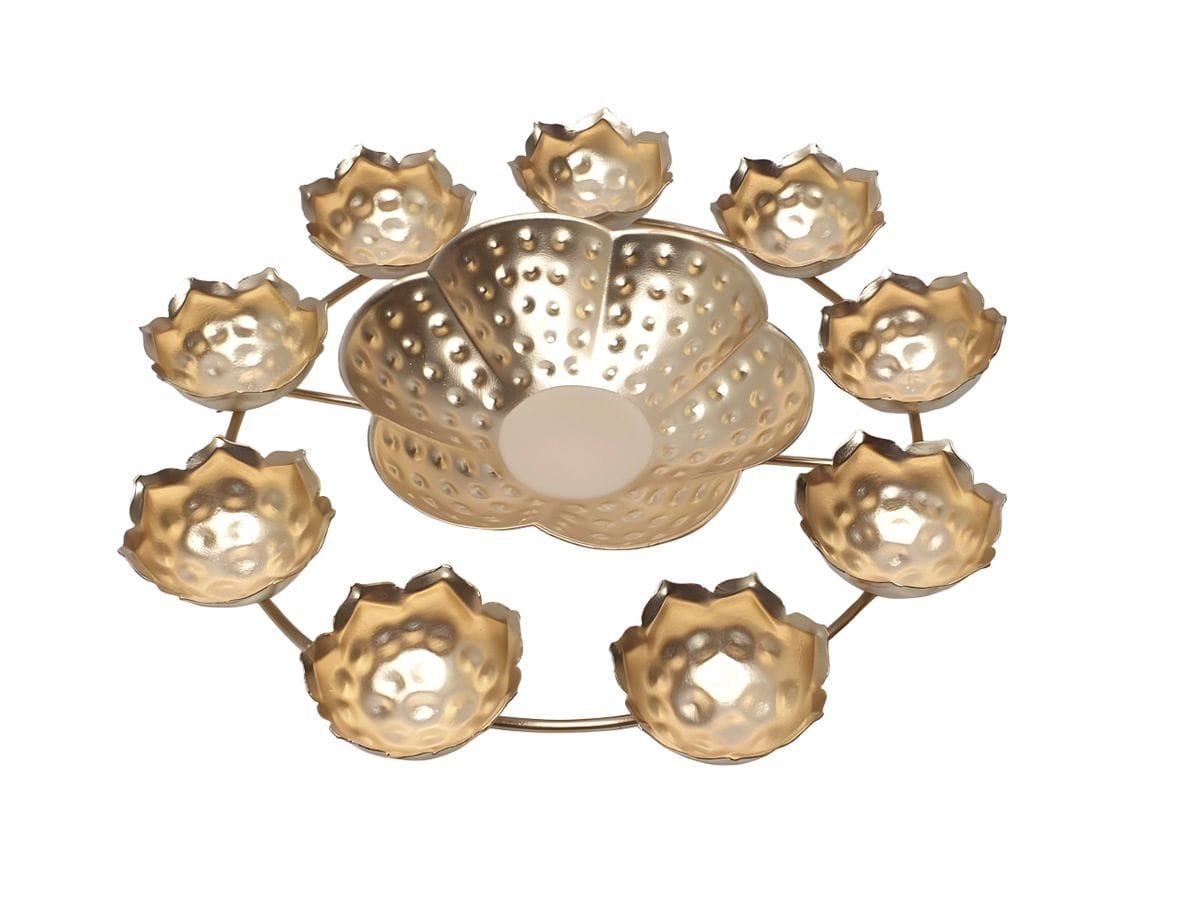 Golden Urli bowl 9 candle Holder in 1