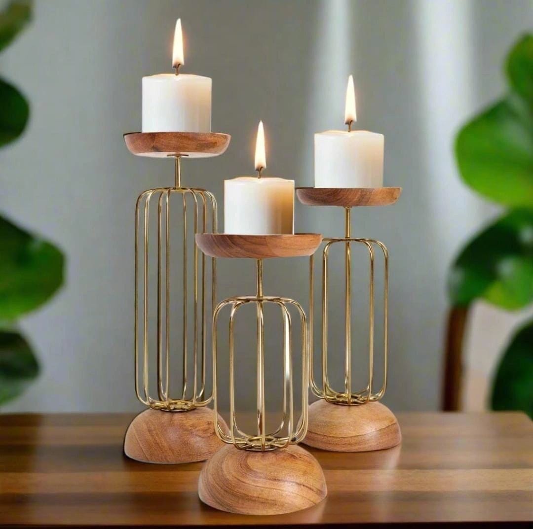 Luxury Wooden Candle Holder (Set of 3)
