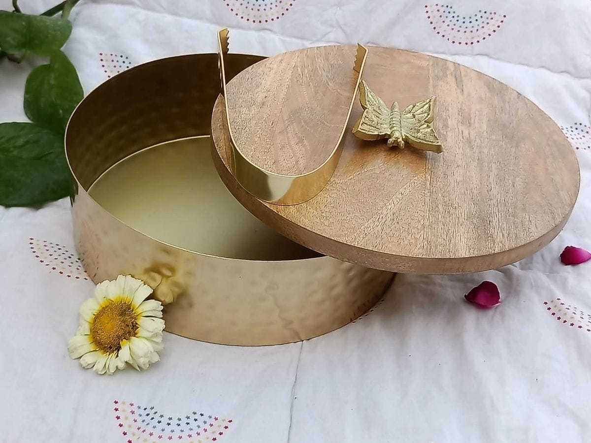 Brass & Wood Decorative Container