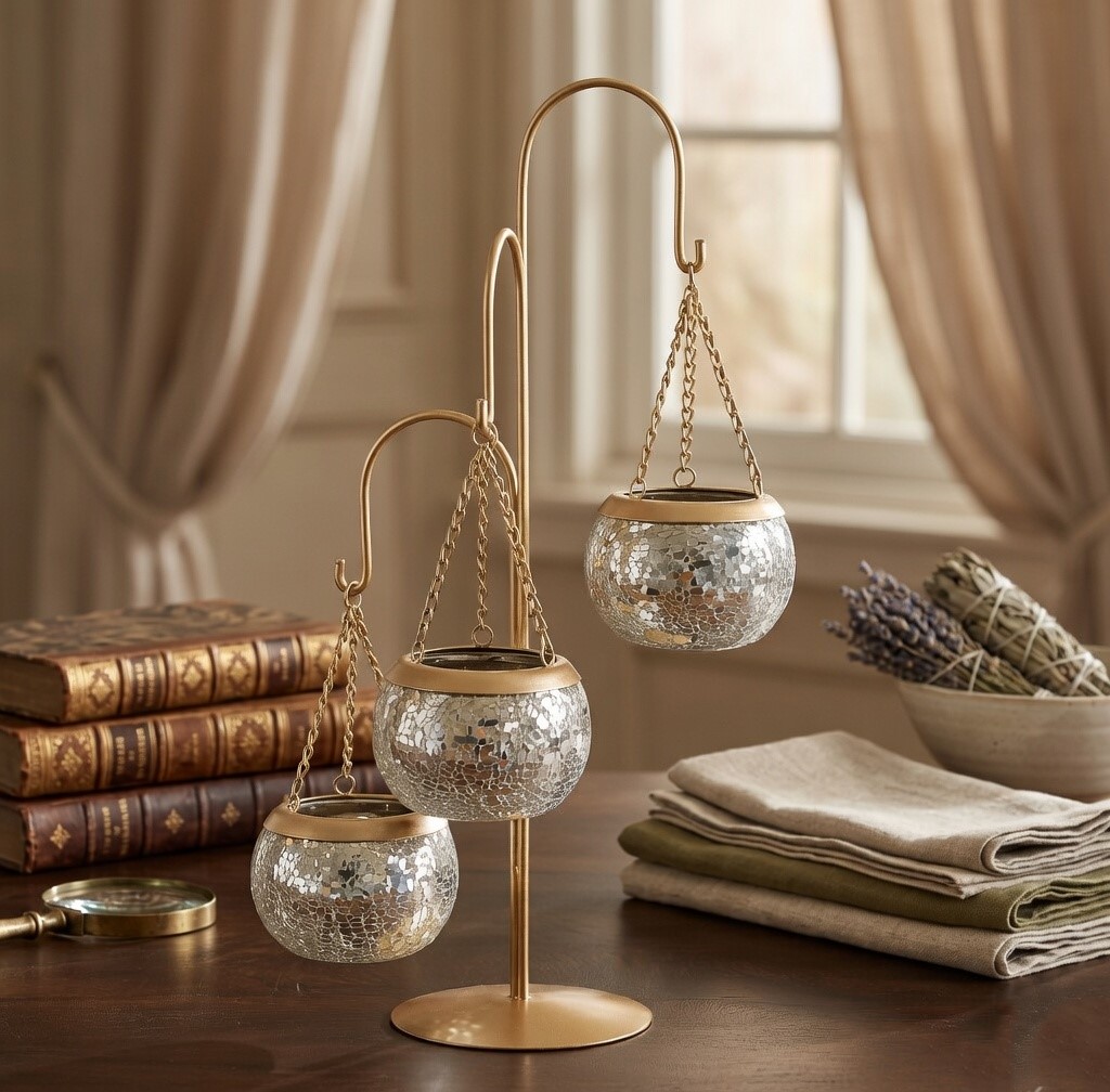 Elegant Hanging Glass Mosaic Lanterns