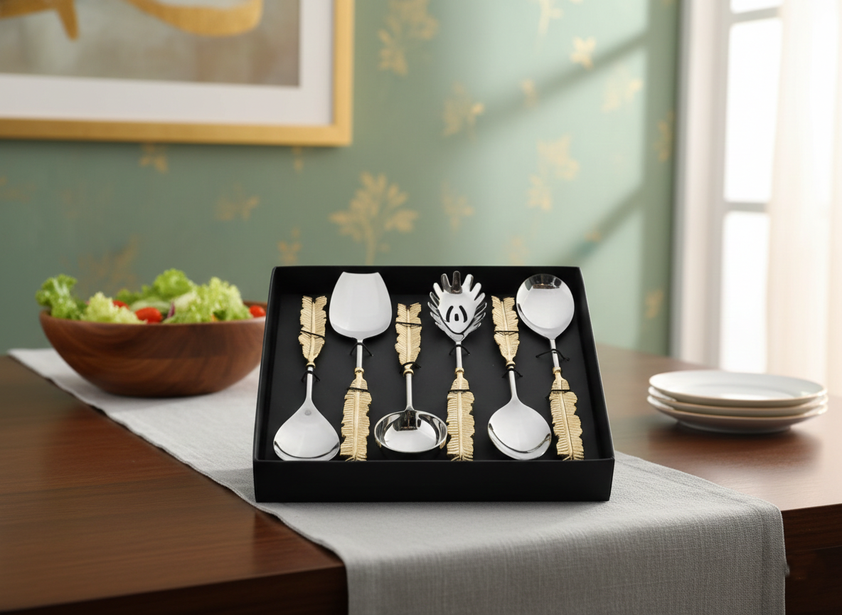 Luxury Gold Feather Handle Serving Spoon Set