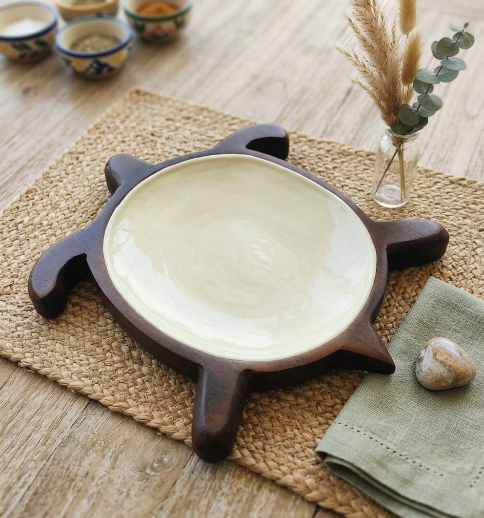 Turtle-Shaped Ceramic Serving Plate