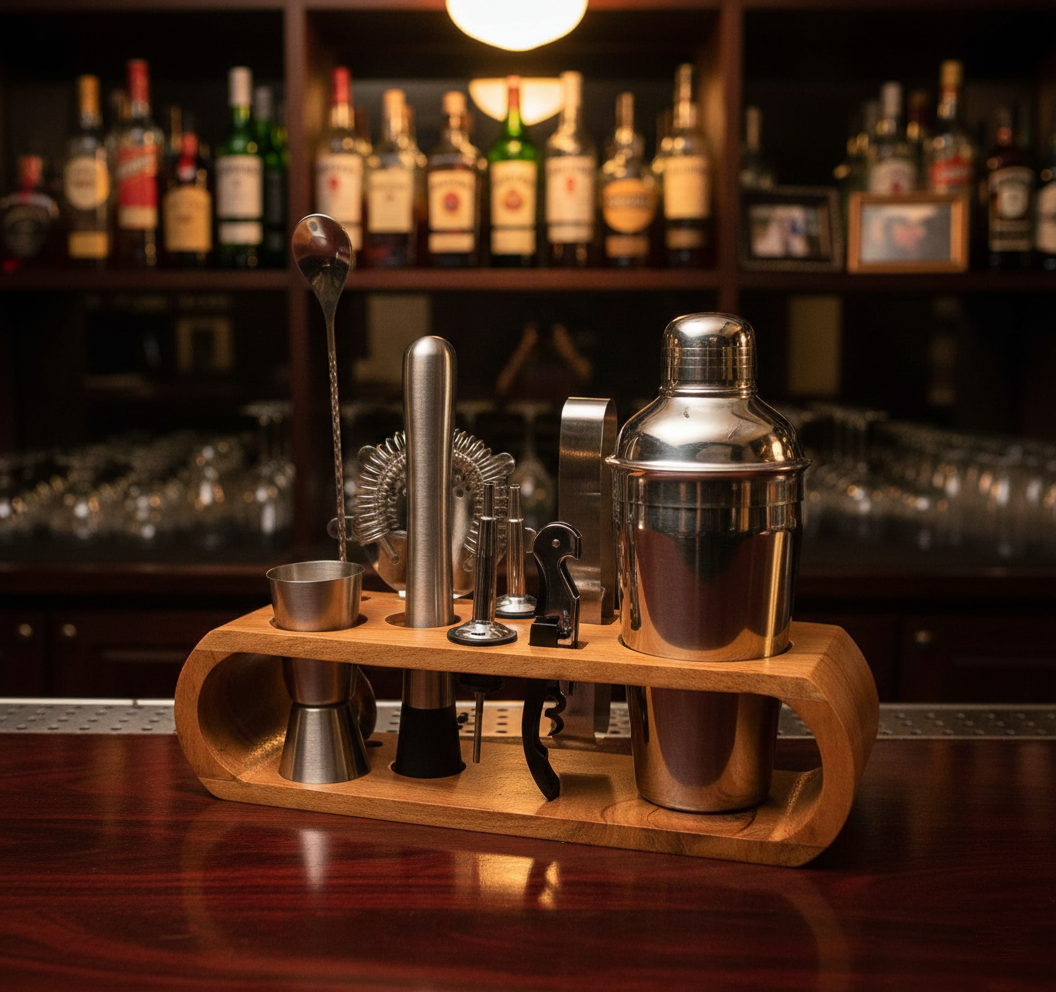 Bar Tool Set with Wooden Stand