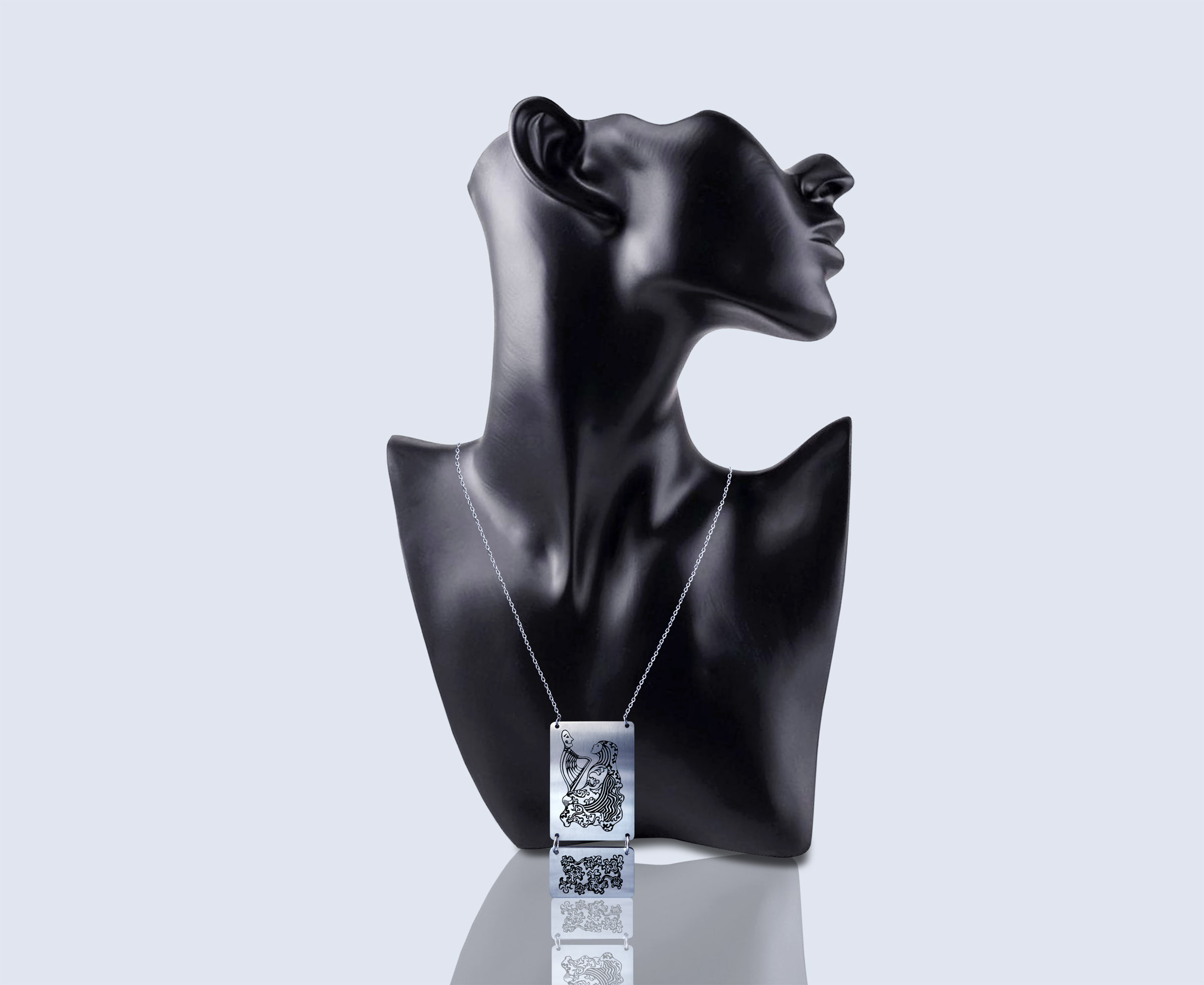 Engraved necklace HARPIST in black 