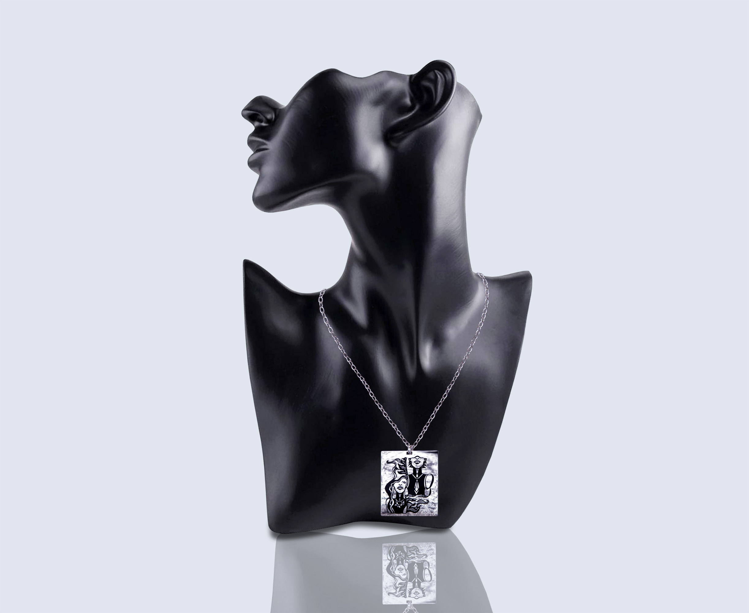 Engraved necklace DUALITY in black