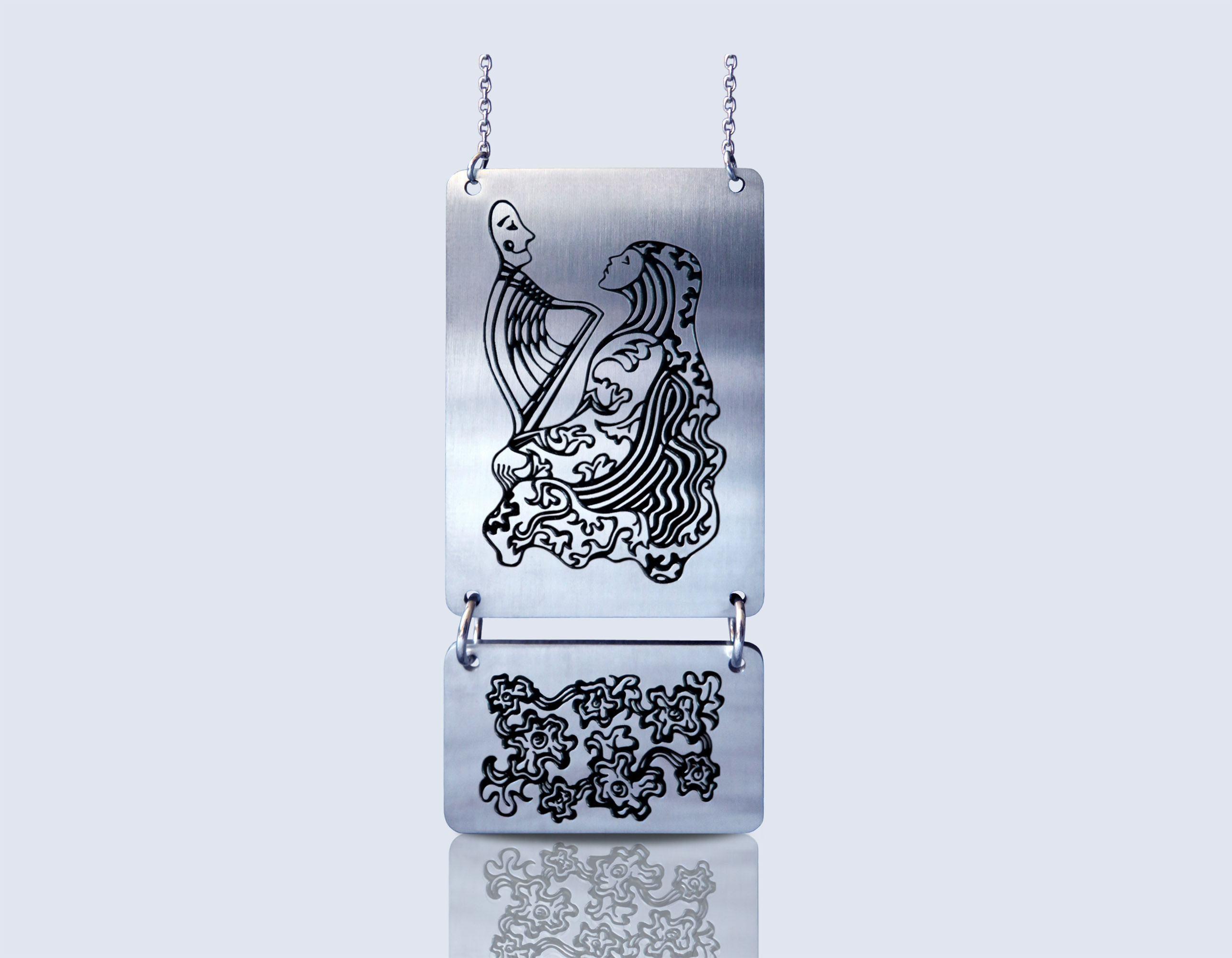 Engraved necklace HARPIST in black 
