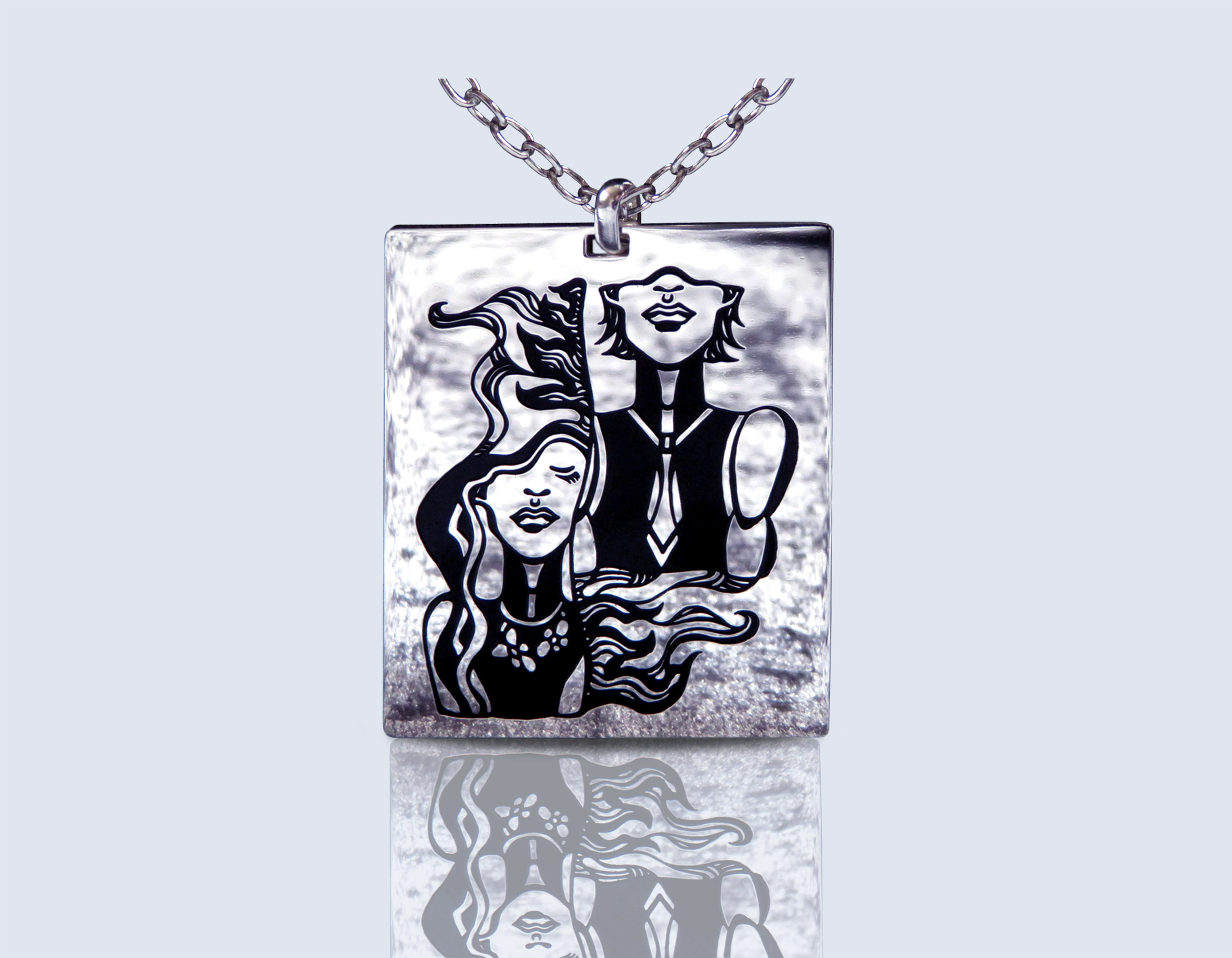 Engraved necklace DUALITY in black