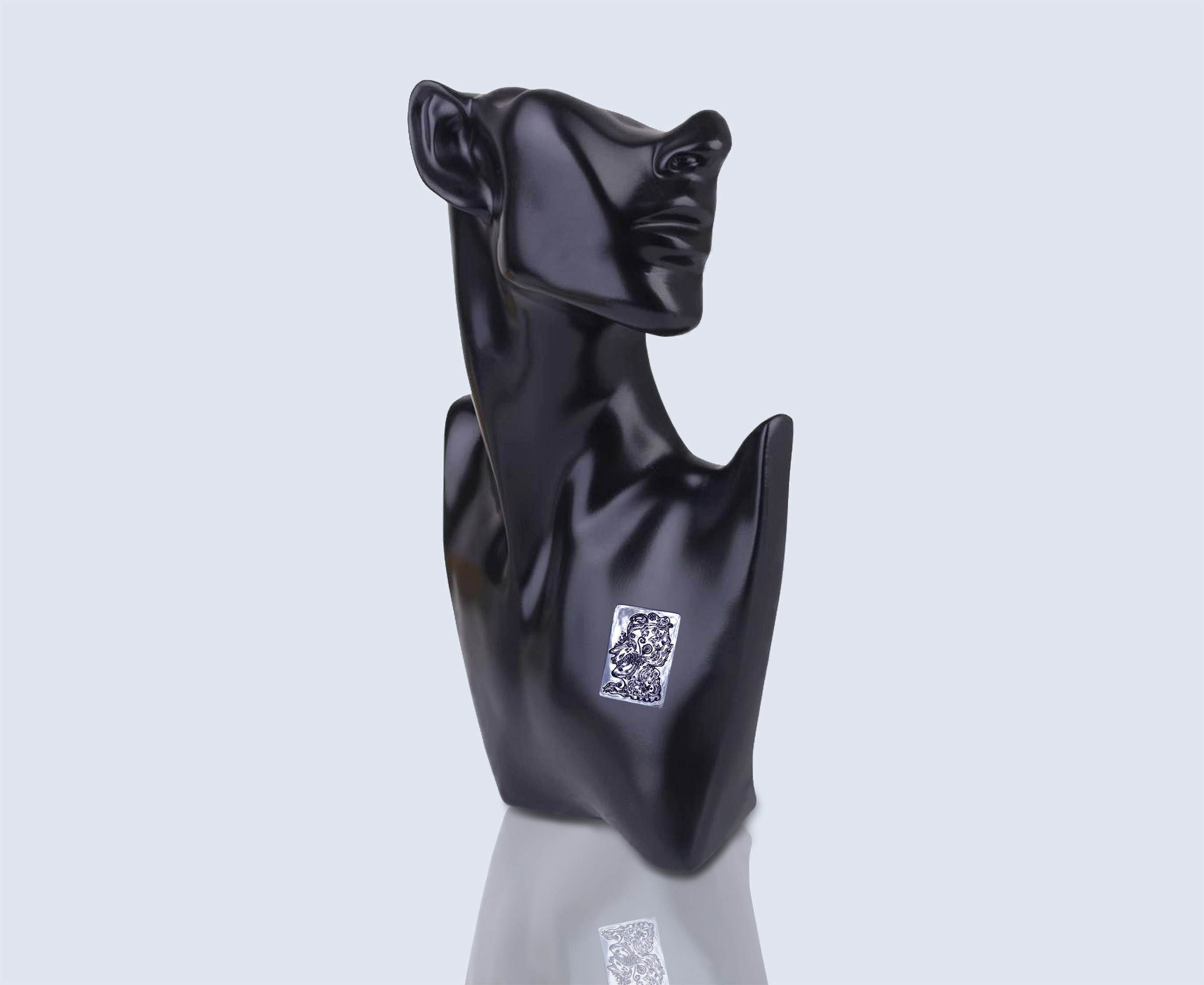 Engraved brooch FACE OF SUMMER in black