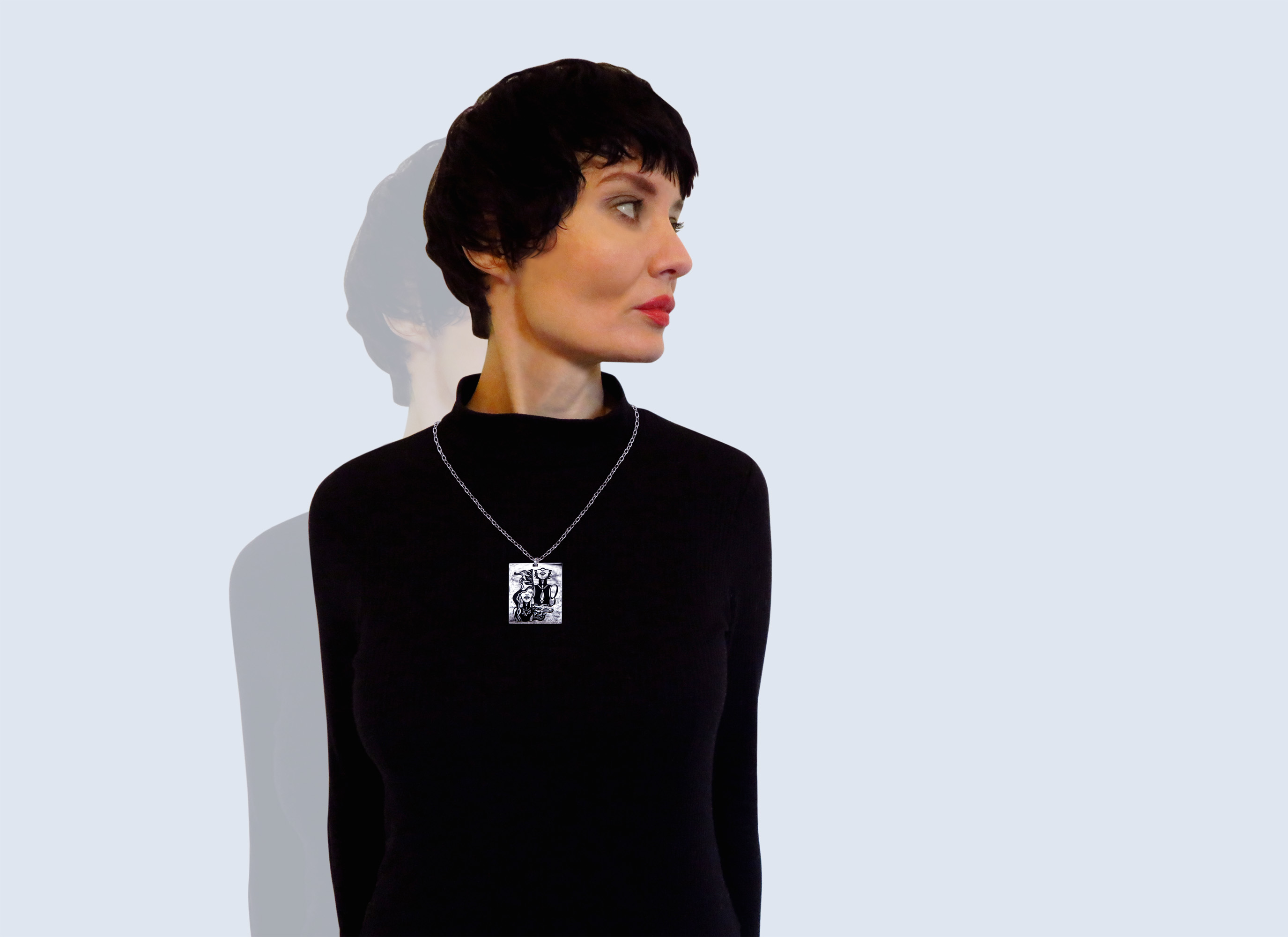 Engraved necklace DUALITY in black