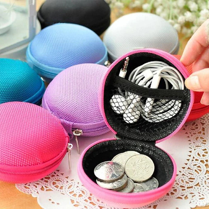 Wholesale Round Shape Small Portable Shockproof EVA Earphone Case & Coin Organizer